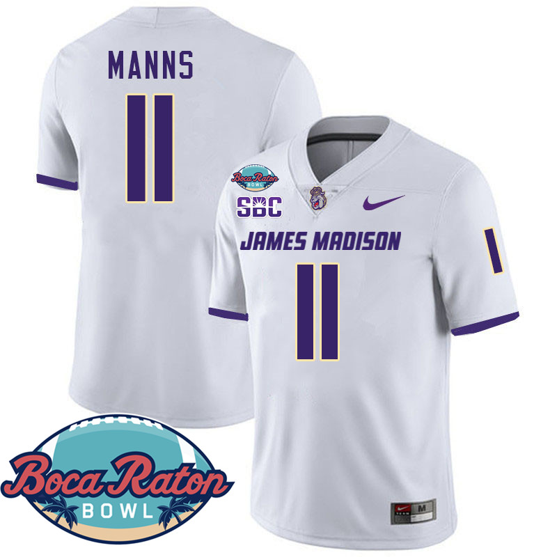 #11 Khairi Manns James Madison Dukes 2024 Boca Raton Bowl Jersey-White